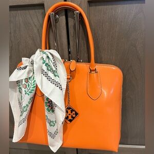 Tory Burch Orange Satchel with Scarf NWT